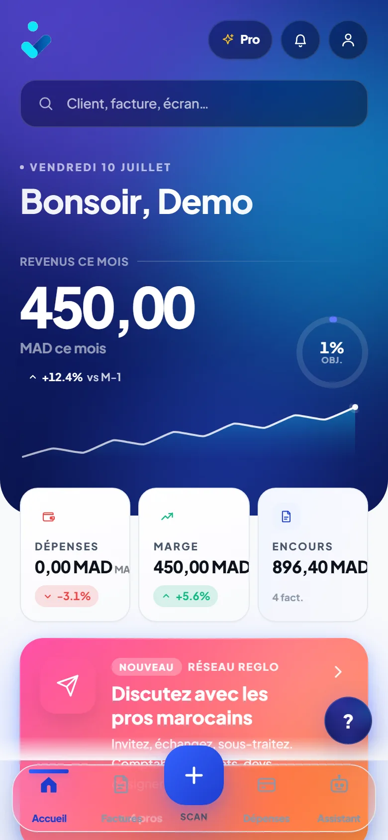 Application mobile Reglo — accueil
