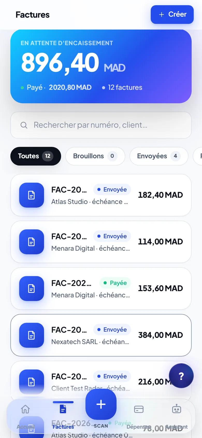 Application mobile Reglo — factures